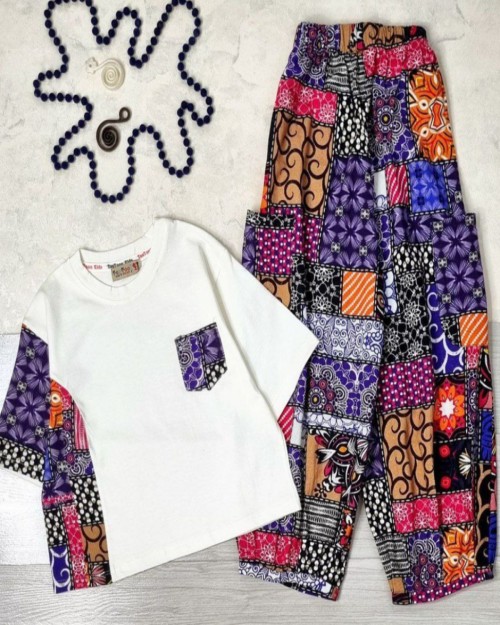  تیشرت وشلوار لینن طرح دار 