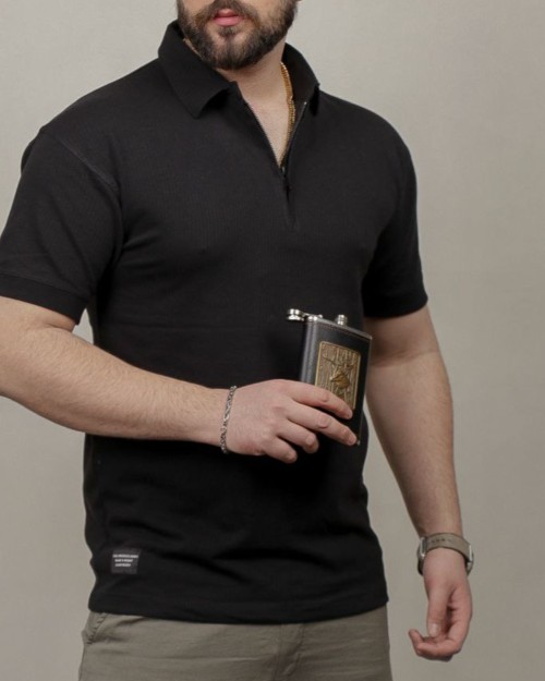  تیشرت  یقه دار نیم زیپ مشکی تک مشخصات