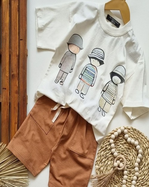  ست پسرانه تیشرت و شلوارک طرح آدمک بامزه مشخصات